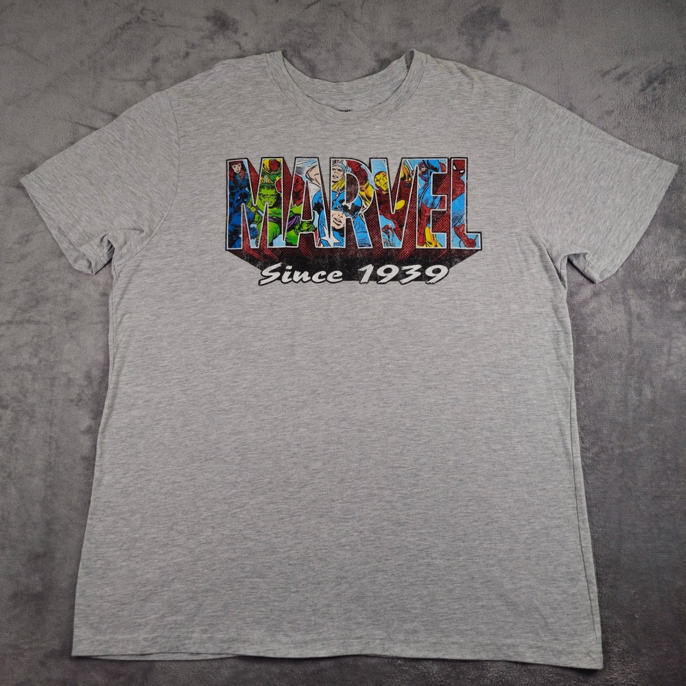 Marvel T-Shirt Mens 2XL Gray Since 1939 Graphic Tee Avengers Comic Short Sleeve